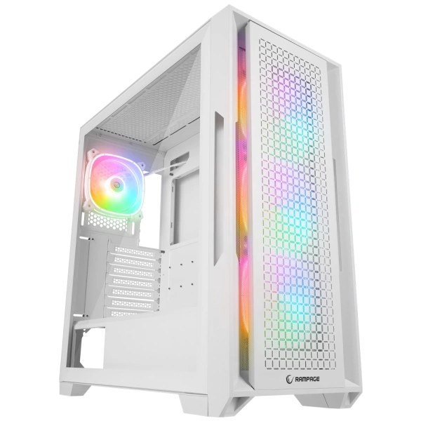 Rampage RADIANT V1 WHITE 2* USB3.0 Temperli 4*ARGB Fan+Hub E-ATX Exclusive Gaming Kasa