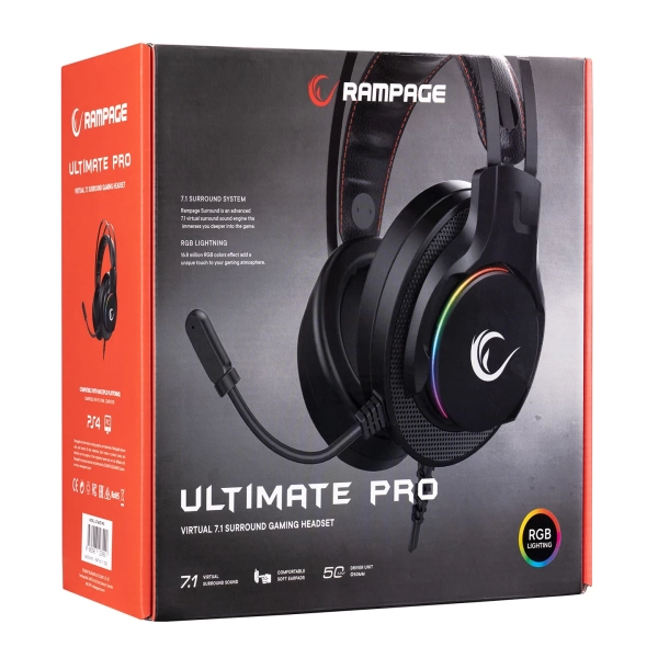 Rampage RG-X19 ULTIMATE PRO v2 Siyah 7.1 Surround Sound System RGB Ledli Mikrofonlu Oyuncu Kulaklığı