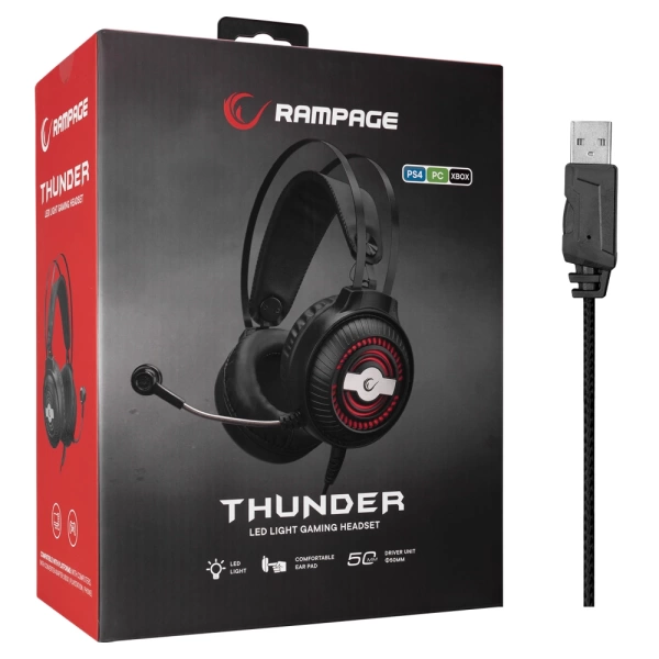 Rampage RM-K29 THUNDER Siyah 3,5mm + USB Bağlantı Mikrofonlu Oyuncu Kulaklığı