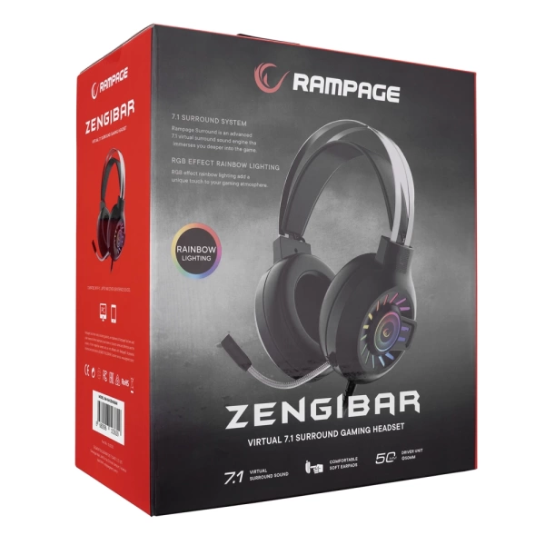 Rampage RM-K44 ZENGIBAR Siyah 7.1 Surround RGB Işık Efekti Mikrofonlu Oyuncu Kulaklığı