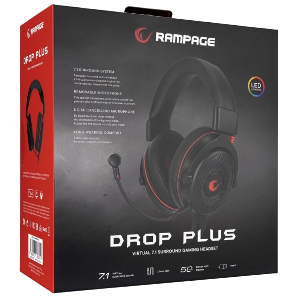 Rampage RM-K60 DROP PLUS Siyah All In One USB 7.1 Surround Gaming Oyuncu Mikrofonlu Kulaklık