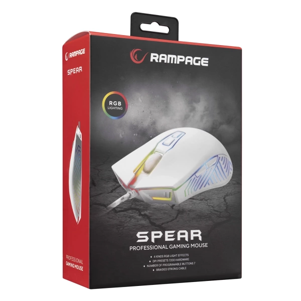 Rampage SMX-G68 SPEAR Full RGB 7200DPI Beyaz 7D Makrolu Gaming Mouse