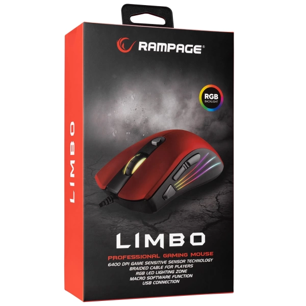 Rampage SMX-R33 LIMBO Makrolu Siyah/Kırmızı 6400dpi RGB Ledli Gaming Oyuncu Mouse