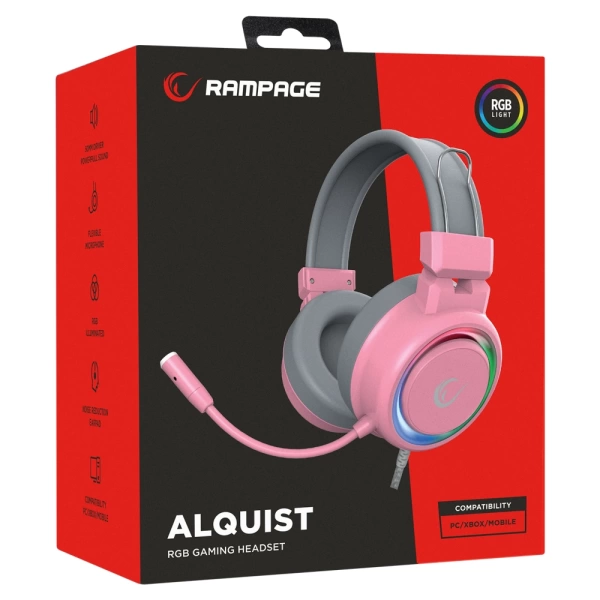 Rampage SN-R10 ALQUIST Pembe 3,5mm RGB Gaming Oyuncu Mikrofonlu Kulaklık