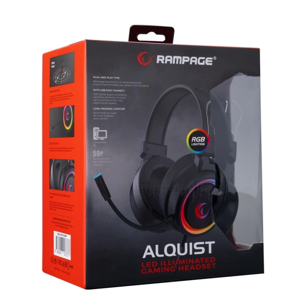 Rampage SN-R10 ALQUIST Siyah 3,5mm RGB Gaming Oyuncu Mikrofonlu Kulaklık