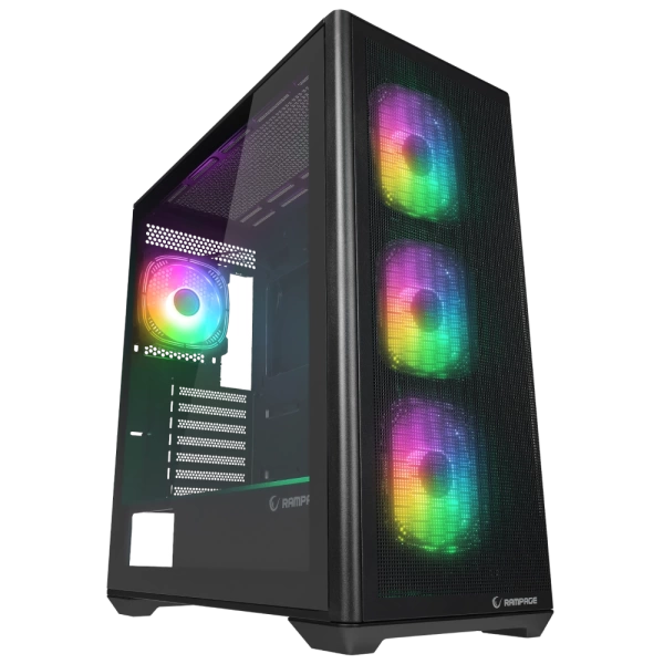 Rampage VORTEX V3 Siyah Mesh Temperli Cam 4*RGB Fan + Hub E-ATX Gaming Kasa