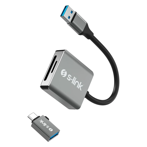 S-link SL-CR21 TypeC ve USB3.0 SD/Micro SD 110M/S Hızlı 2 in 1 Metal Kart Okuyucu