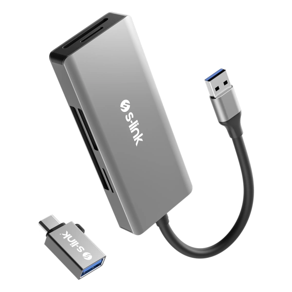 S-link SL-CR51 TypeC ve USB3.0 CF, SD, M2, MicroSD SD, MS 5 in 1 Metal Kart Okuyucu