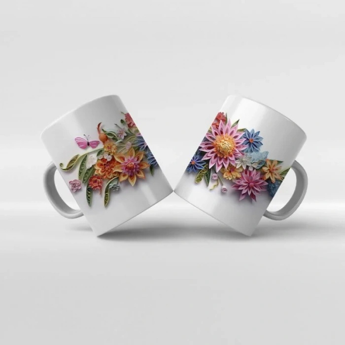 Baskılı Kupa Baskılı Çiçek Teması - 12