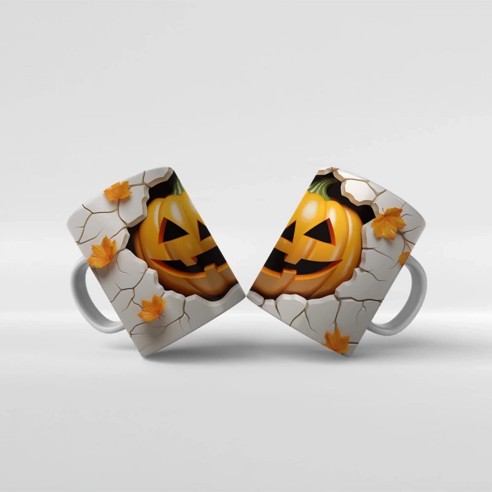 Baskılı Kupa Bardak Cadılar Bayramı Sarı Bal Kabak