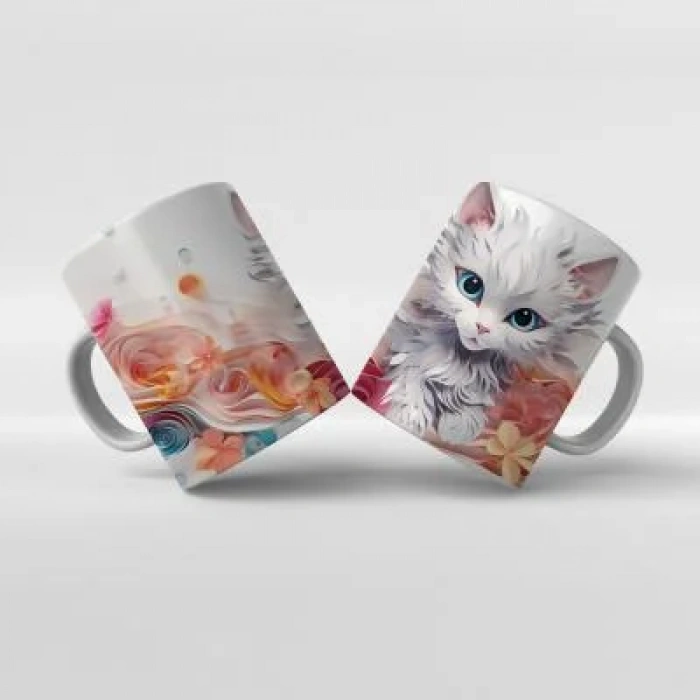 Baskılı Kupa Bardak Sevimli Kedi - 9