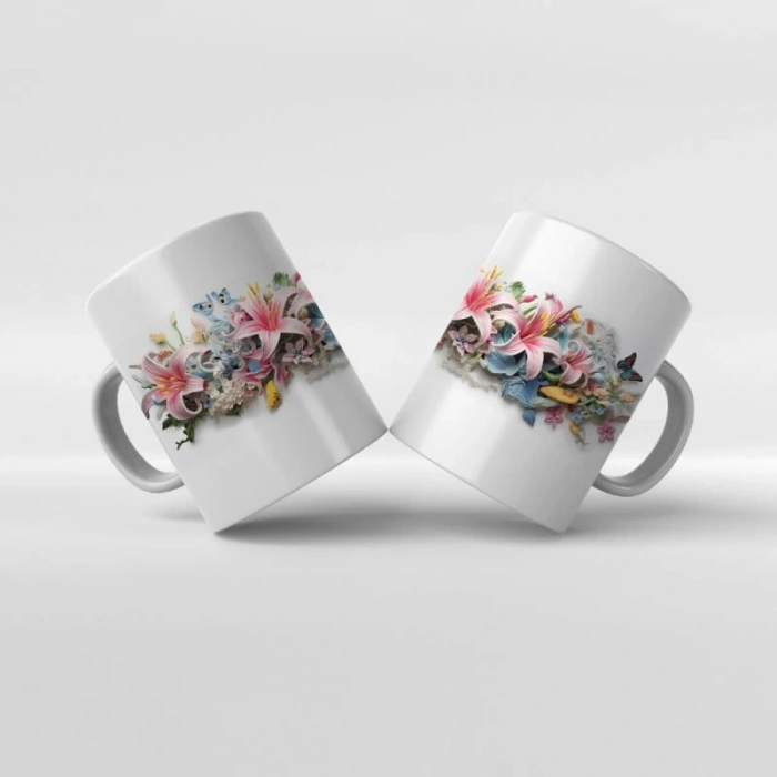 Baskılı Kupa Baskılı Çiçek Teması - 01