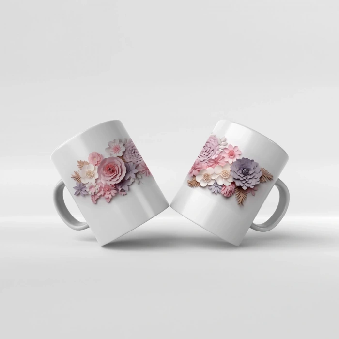 Baskılı Kupa Baskılı Çiçek Teması - 05