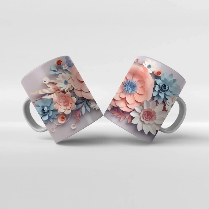 Baskılı Kupa Baskılı Çiçek Teması - 06