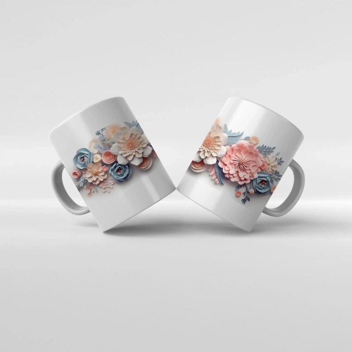 Baskılı Kupa Baskılı Çiçek Teması - 07