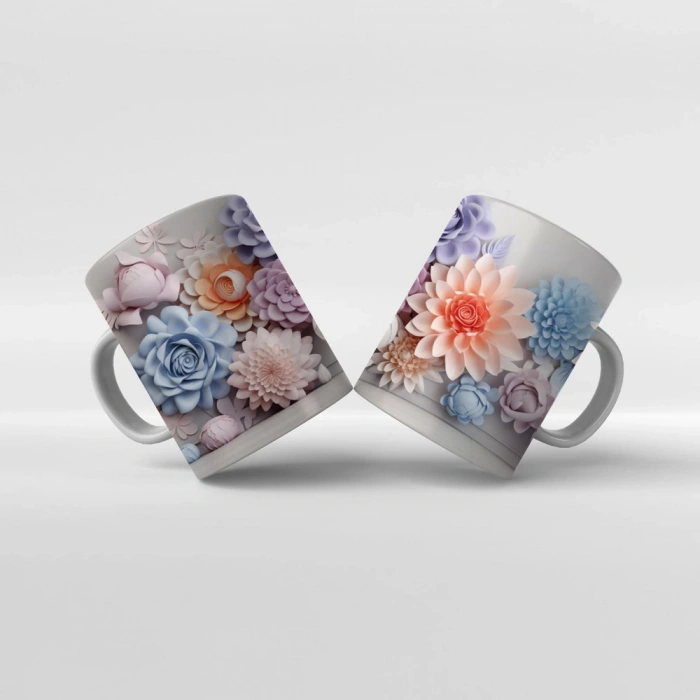 Baskılı Kupa Baskılı Çiçek Teması - 08