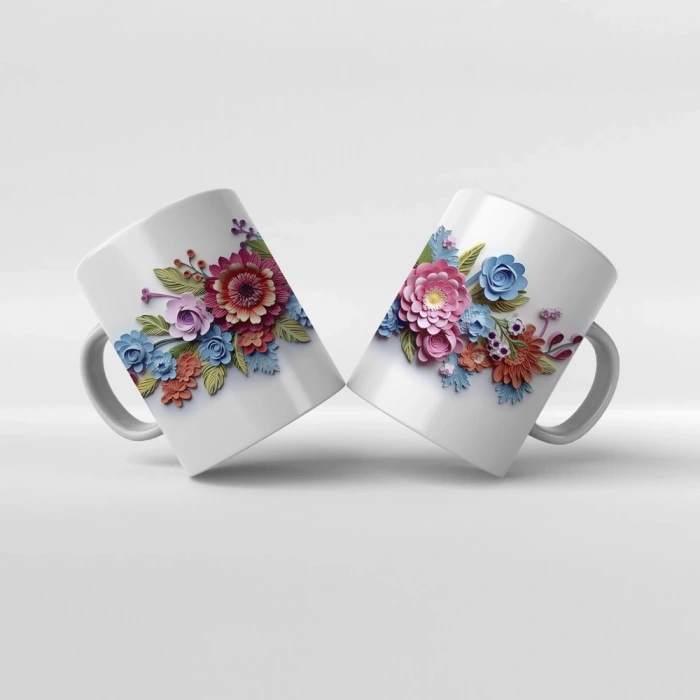 Baskılı Kupa Baskılı Çiçek Teması - 09