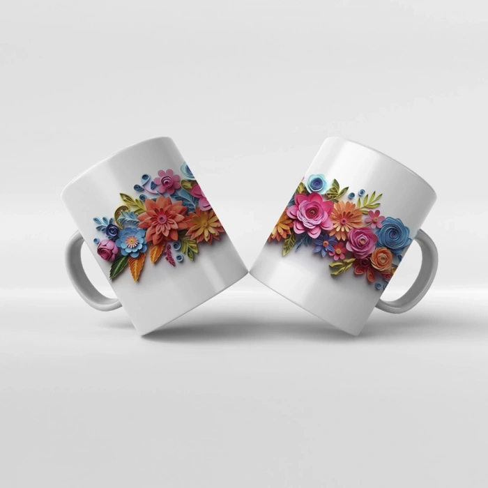 Baskılı Kupa Baskılı Çiçek Teması - 13