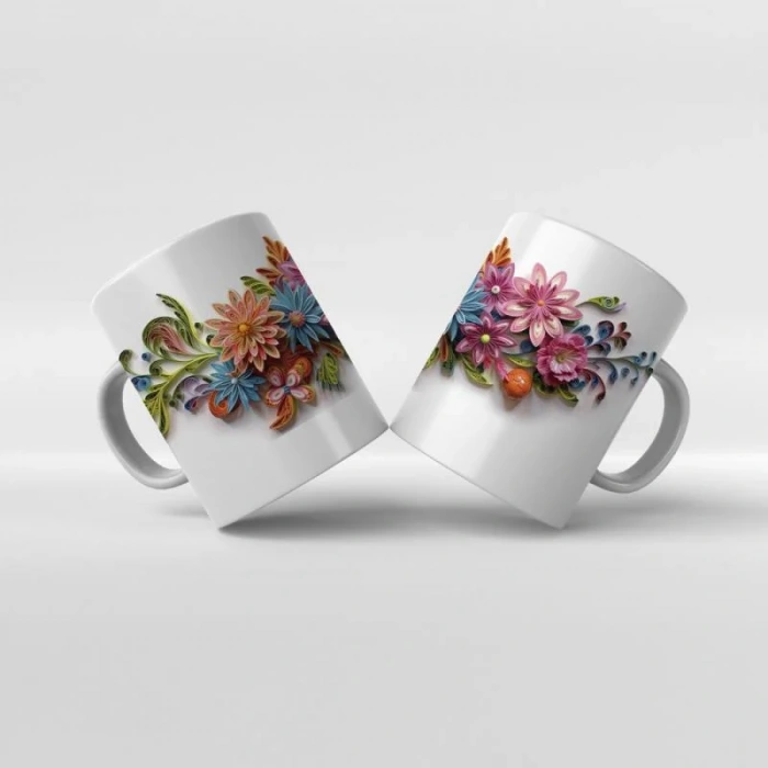 Baskılı Kupa Baskılı Çiçek Teması - 16