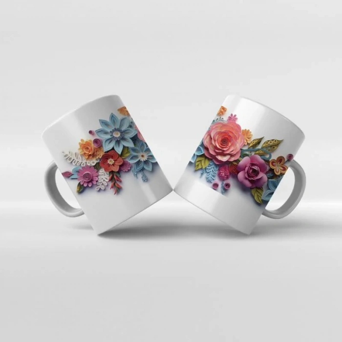 Baskılı Kupa Baskılı Çiçek Teması - 22