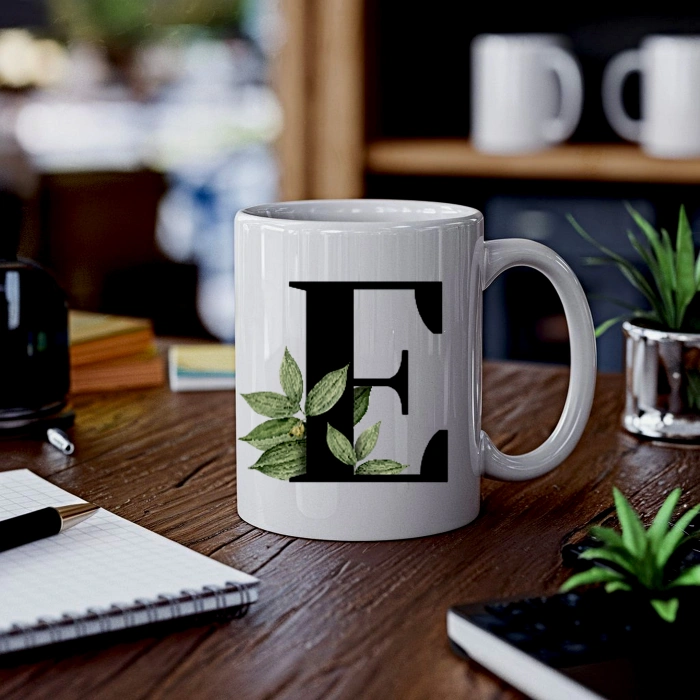 Botanik E Harfli Baskılı Kupa Bardak
