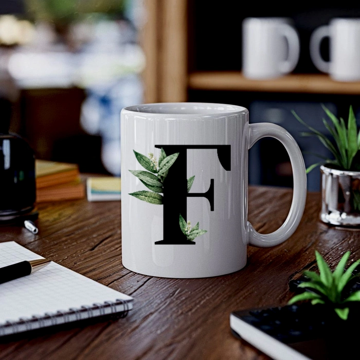 Botanik F Harfli Baskılı Kupa Bardak