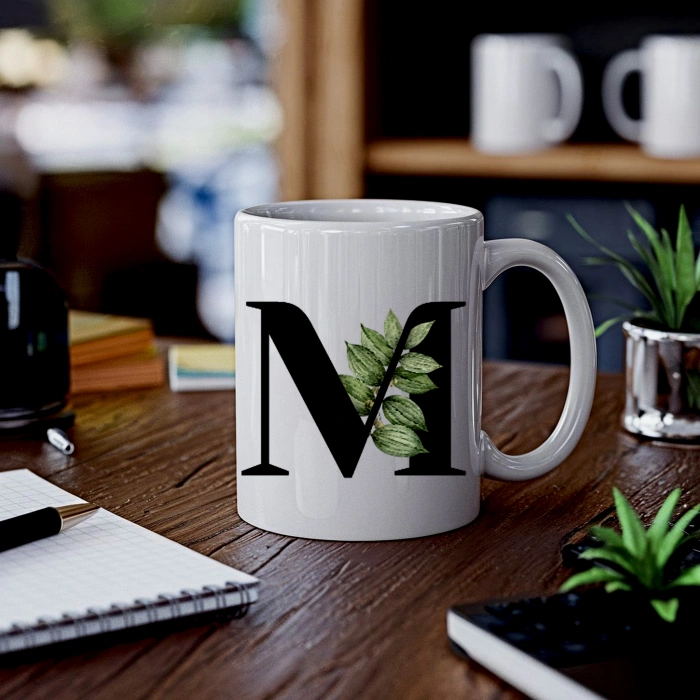 Botanik M Harfli Baskılı Kupa Bardak