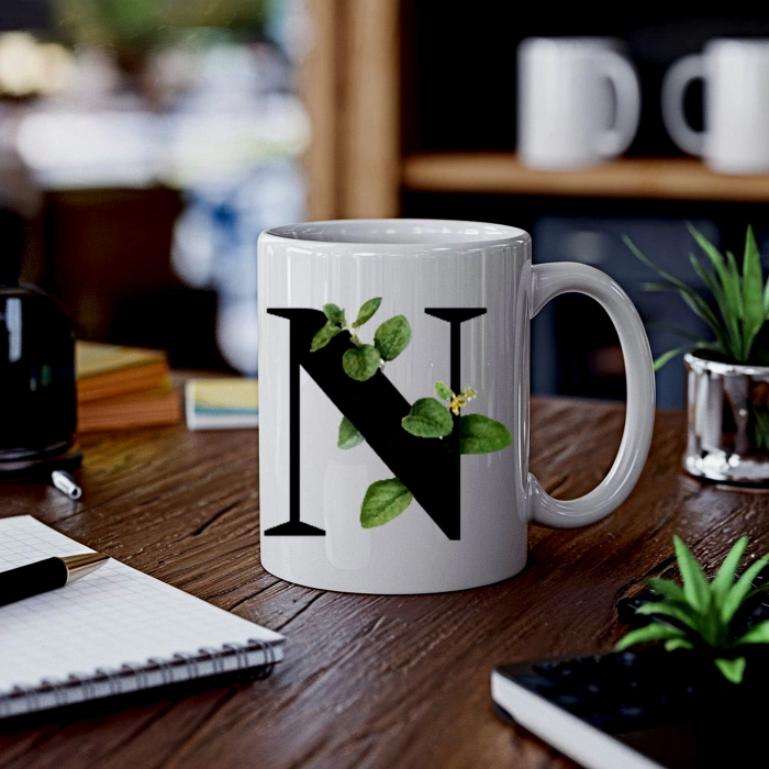 Botanik N Harfli Baskılı Kupa Bardak