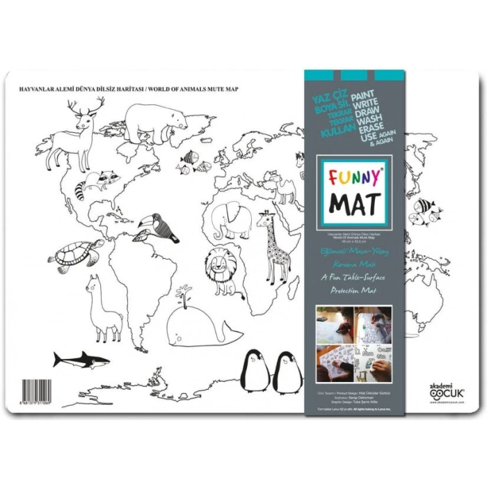 Funny Mat - Hayvanlar Alemi Dünya Dilsiz Haritası - Küçük 33,5x48cm