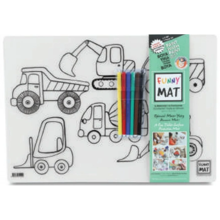 Funny Mat - İş Makineleri Ve Taşıtlar 6Lı Kalem Hediyeli 30 x 40 cm