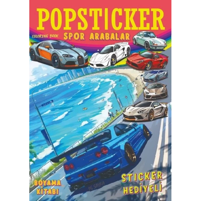 Spor Arabalar Boyama Kitabı Popsticker