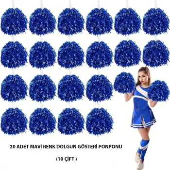 10 Çift ( 20 Adet ) Mavi Renk 23 Nisan 19 Mayıs 29 Ekim Okul Gösteri Ponponları
