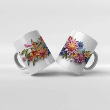 Baskılı Kupa Baskılı Çiçek Teması - 12