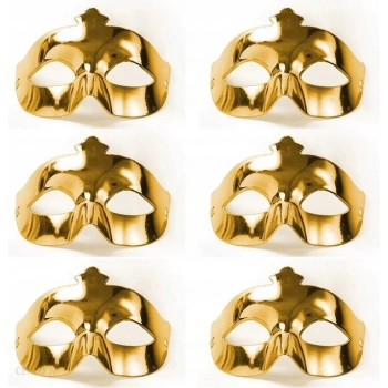 Altın Metalize Renk Düz Balo Parti Maskesi 6 Adet