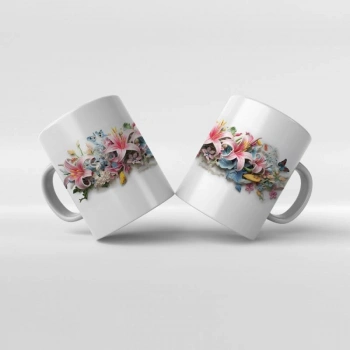 Baskılı Kupa Baskılı Çiçek Teması - 01