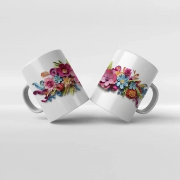 Baskılı Kupa Baskılı Çiçek Teması - 10