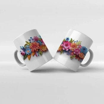 Baskılı Kupa Baskılı Çiçek Teması - 13