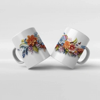 Baskılı Kupa Baskılı Çiçek Teması - 17