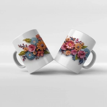 Baskılı Kupa Baskılı Çiçek Teması - 20