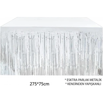 Gümüş Metalize Masa Eteği 275x75 Cm – Kendinden Yapışkanlı