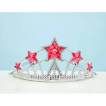 Kırmızı Yıldız Taşlı Plastik Kraliçe Prenses Elsa Tacı Çocuk Boy