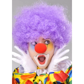 Mor Renk Kıvırcık Afro Bonus Peruk Takma Saç Ve Kırmızı Burun Seti