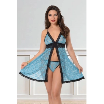 Turkuaz Dantel Gecelik - 664