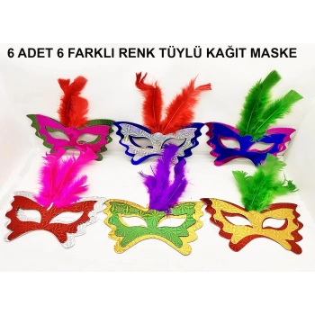Renkli Parti Maskesi 639lı | Tüylü Karton Maske Seti (lastikli)