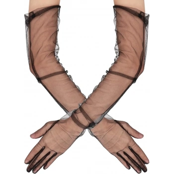 Uzun Boy Likralı Siyah Renk Yetişkin Mega Tül Eldiven 53 Cm