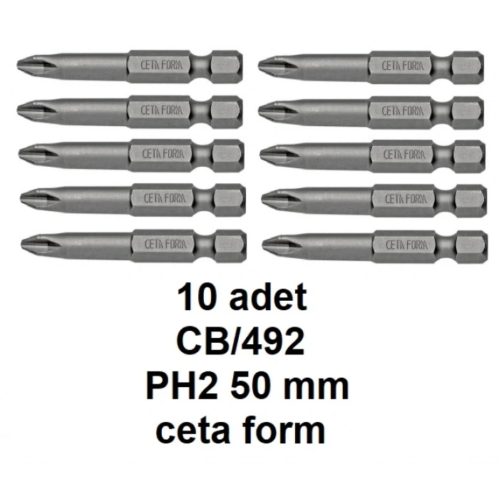 10 adet -- Ceta Form 1/4 Yıldız Bits Uç CB/492 (PH2 x 50 mm)