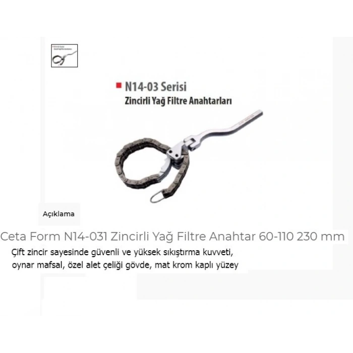 Ceta Form N14-031 Zincirli Yağ Filtre Anahtar 60-110 230 Mm
