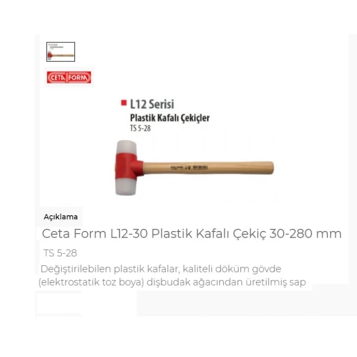 Ceta Form L12-30 Plastik Kafalı Çekiç 30-280 Mm