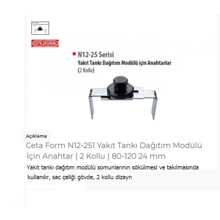Ceta Form N12-251 Yakıt Tankı Dağıtım Modülü Için Anahtar 2 Kol
