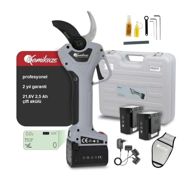 KAMİKAZE KV-390 AKÜLÜ BUDAMA MAKASI 40 mm 21,6V 2 x 2,5 Ah çift batarya